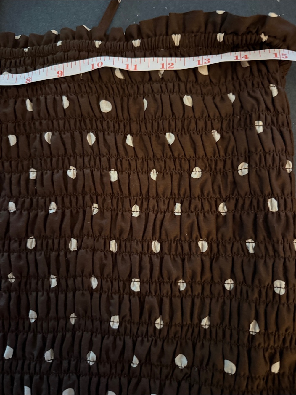 Smocked Brown Polka Dot Midi Dress with Spaghetti Straps 
P2P 15” lying flat - Picture 4 of 5